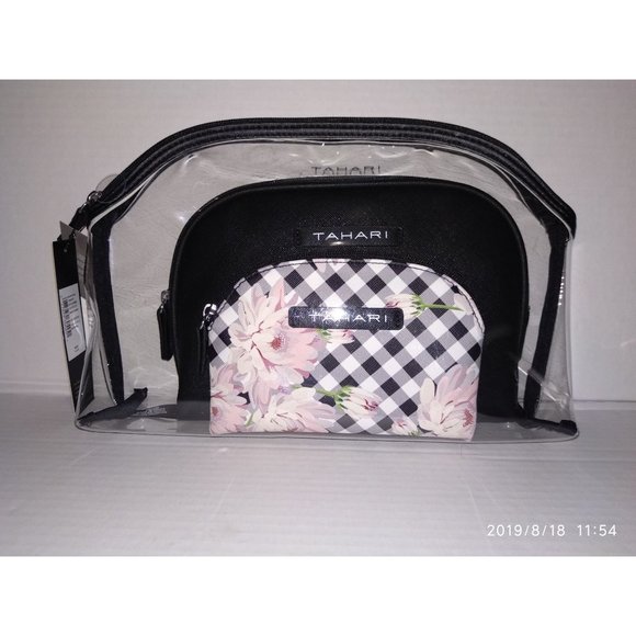 COPY - Tahari Set of 3 Cosmetics Bags - Gingham Floral NWT - Picture 6 of 7